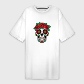 Платье-футболка хлопок с принтом Мексиканский череп для нее ,  |  | мексика | мексиканский череп calavera для неемексиканский череп calavera | череп