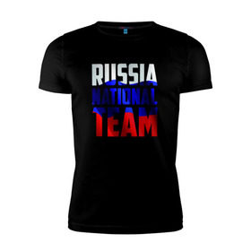 Мужская футболка премиум с принтом Russia national team , 92% хлопок, 8% лайкра | приталенный силуэт, круглый вырез ворота, длина до линии бедра, короткий рукав | Тематика изображения на принте: россии | россия | сборная | футбол | хоккей