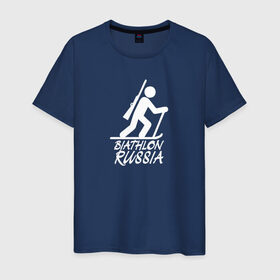 Мужская футболка хлопок с принтом Биатлон России , 100% хлопок | прямой крой, круглый вырез горловины, длина до линии бедер, слегка спущенное плечо. | biathlon | russia