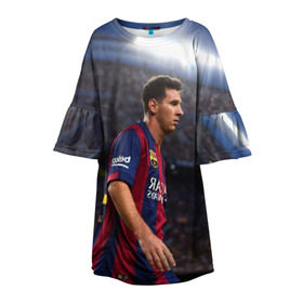 Детское платье 3D с принтом Messi , 100% полиэстер | прямой силуэт, чуть расширенный к низу. Круглая горловина, на рукавах — воланы | Тематика изображения на принте: месси