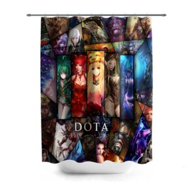 Штора 3D для ванной с принтом Dota-2 Девушки , 100% полиэстер | плотность материала — 100 г/м2. Стандартный размер — 146 см х 180 см. По верхнему краю — пластиковые люверсы для креплений. В комплекте 10 пластиковых колец | dota 2 коллаж | девушки | игра | монстры | оружие