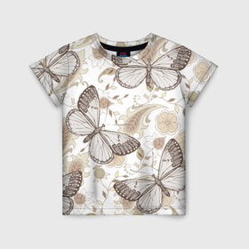 Детская футболка 3D с принтом Бабочки , 100% гипоаллергенный полиэфир | прямой крой, круглый вырез горловины, длина до линии бедер, чуть спущенное плечо, ткань немного тянется | бабочки | лето | орнамент | цветы