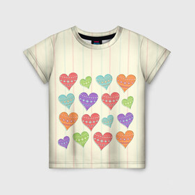 Детская футболка 3D с принтом Сердечки , 100% гипоаллергенный полиэфир | прямой крой, круглый вырез горловины, длина до линии бедер, чуть спущенное плечо, ткань немного тянется | любовь | сердце | счастье | тепло | узор