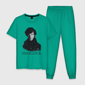 Мужская пижама хлопок с принтом Шерлок Холмс (SHERLOCK) , 100% хлопок | брюки и футболка прямого кроя, без карманов, на брюках мягкая резинка на поясе и по низу штанин
 | sherlock | бенедикт камбербэтч | шерлок холмс