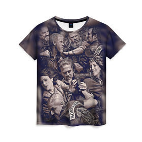 Женская футболка 3D с принтом Sons Of Anarchy , 100% полиэфир ( синтетическое хлопкоподобное полотно) | прямой крой, круглый вырез горловины, длина до линии бедер | sons of anarchy | анархии | сыны