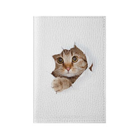 Обложка для паспорта матовая кожа с принтом Котик , натуральная матовая кожа | размер 19,3 х 13,7 см; прозрачные пластиковые крепления | Тематика изображения на принте: кот | котенок | котик | кошка | милый