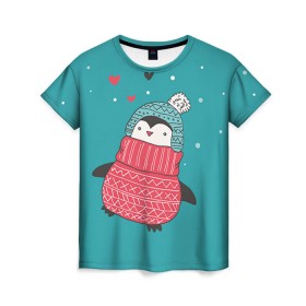 Женская футболка 3D с принтом Пингвинчик , 100% полиэфир ( синтетическое хлопкоподобное полотно) | прямой крой, круглый вырез горловины, длина до линии бедер | пингвин