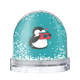 Снежный шар с принтом Пингвин с фотоаппаратом , Пластик | Изображение внутри шара печатается на глянцевой фотобумаге с двух сторон | 14 февраля | влюбленные | девушка | день святого валентина | любовь | пара | парень