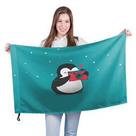 Флаг 3D с принтом Пингвин с фотоаппаратом , 100% полиэстер | плотность ткани — 95 г/м2, размер — 67 х 109 см. Принт наносится с одной стороны | 14 февраля | влюбленные | девушка | день святого валентина | любовь | пара | парень