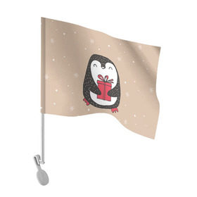 Флаг для автомобиля с принтом Пингвин с подарком , 100% полиэстер | Размер: 30*21 см | пингвин