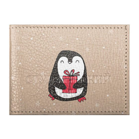 Обложка для студенческого билета с принтом Пингвин с подарком , натуральная кожа | Размер: 11*8 см; Печать на всей внешней стороне | Тематика изображения на принте: пингвин