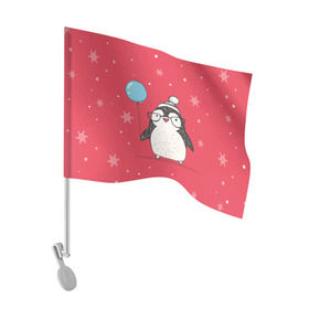 Флаг для автомобиля с принтом Пингвин с шариком , 100% полиэстер | Размер: 30*21 см | пингвин