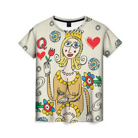 Женская футболка 3D с принтом Червовая дама , 100% полиэфир ( синтетическое хлопкоподобное полотно) | прямой крой, круглый вырез горловины, длина до линии бедер | 14 февраля | love | влюбленные | карты | королева | король | лав | любовь | пара | парные | подарок