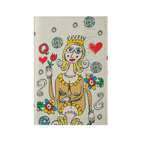 Обложка для паспорта матовая кожа с принтом Червовая дама , натуральная матовая кожа | размер 19,3 х 13,7 см; прозрачные пластиковые крепления | 14 февраля | love | влюбленные | карты | королева | король | лав | любовь | пара | парные | подарок