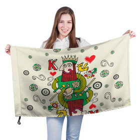 Флаг 3D с принтом Червовый король , 100% полиэстер | плотность ткани — 95 г/м2, размер — 67 х 109 см. Принт наносится с одной стороны | 14 февраля | love | влюбленные | карты | королева | король | лав | любовь | пара | парные | подарок