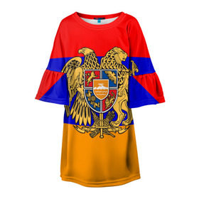 Детское платье 3D с принтом Герб и флаг Армении , 100% полиэстер | прямой силуэт, чуть расширенный к низу. Круглая горловина, на рукавах — воланы | armenia | армения | герб | флаг