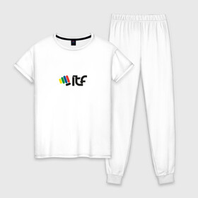 Женская пижама хлопок с принтом Taekwondo ITF , 100% хлопок | брюки и футболка прямого кроя, без карманов, на брюках мягкая резинка на поясе и по низу штанин | тхэквондо