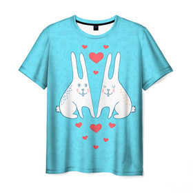 Мужская футболка 3D с принтом Зай и зая , 100% полиэфир | прямой крой, круглый вырез горловины, длина до линии бедер | 14 февраля | bear | love | teddy | валентин | влюбленный | зайчик | зая | заяц | любовь | милый | рисунок | сердечко | сердце