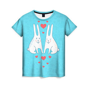 Женская футболка 3D с принтом Зай и зая , 100% полиэфир ( синтетическое хлопкоподобное полотно) | прямой крой, круглый вырез горловины, длина до линии бедер | 14 февраля | bear | love | teddy | валентин | влюбленный | зайчик | зая | заяц | любовь | милый | рисунок | сердечко | сердце
