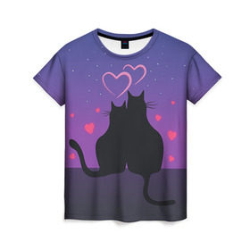 Женская футболка 3D с принтом Котик и киска , 100% полиэфир ( синтетическое хлопкоподобное полотно) | прямой крой, круглый вырез горловины, длина до линии бедер | с котами