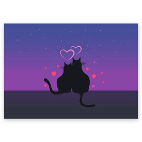 Поздравительная открытка с принтом Котик и киска , 100% бумага | плотность бумаги 280 г/м2, матовая, на обратной стороне линовка и место для марки
 | с котами