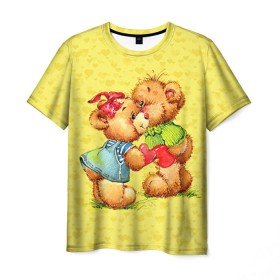 Мужская футболка 3D с принтом Влюбленные мишки , 100% полиэфир | прямой крой, круглый вырез горловины, длина до линии бедер | Тематика изображения на принте: 14 февраля | bear | love | teddy | валентин | влюбленный | любовь | милый | мишка | рисунок | сердечко | сердце