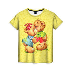 Женская футболка 3D с принтом Влюбленные мишки , 100% полиэфир ( синтетическое хлопкоподобное полотно) | прямой крой, круглый вырез горловины, длина до линии бедер | 14 февраля | bear | love | teddy | валентин | влюбленный | любовь | милый | мишка | рисунок | сердечко | сердце