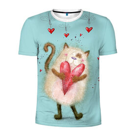Мужская футболка 3D спортивная с принтом Котик , 100% полиэстер с улучшенными характеристиками | приталенный силуэт, круглая горловина, широкие плечи, сужается к линии бедра | 14 февраля | bear | love | teddy | валентин | влюбленный | киска | кот | котик | любовь | милый | рисунок | сердечко | сердце