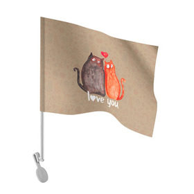 Флаг для автомобиля с принтом Влюбленные котики , 100% полиэстер | Размер: 30*21 см | 14 февраля | bear | love | teddy | валентин | влюбленный | киска | кот | котик | любовь | милый | рисунок | сердечко | сердце
