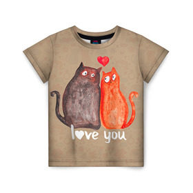 Детская футболка 3D с принтом Влюбленные котики , 100% гипоаллергенный полиэфир | прямой крой, круглый вырез горловины, длина до линии бедер, чуть спущенное плечо, ткань немного тянется | 14 февраля | bear | love | teddy | валентин | влюбленный | киска | кот | котик | любовь | милый | рисунок | сердечко | сердце