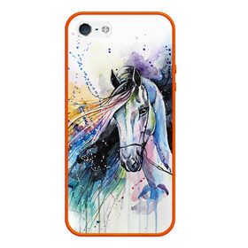 Чехол для iPhone 5/5S матовый с принтом Лошадь Арт 3 , Силикон | Область печати: задняя сторона чехла, без боковых панелей | horse | horseshoe | акварель | головалошади | грива | жеребец | животные | конь | лошадь | лошадьскрыльями | подкова | природа | рисуноккрасками