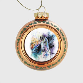 Стеклянный ёлочный шар с принтом Лошадь. Арт 3 , Стекло | Диаметр: 80 мм | horse | horseshoe | акварель | головалошади | грива | жеребец | животные | конь | лошадь | лошадьскрыльями | подкова | природа | рисуноккрасками