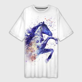 Платье-футболка 3D с принтом Лошадь. Арт 4 ,  |  | horse | horseshoe | акварель | головалошади | грива | единорог | жеребец | животные | конь | лошадь | лошадьскрыльями | подкова | природа | рисуноккрасками