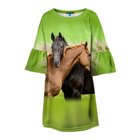 Детское платье 3D с принтом Лошади 2 , 100% полиэстер | прямой силуэт, чуть расширенный к низу. Круглая горловина, на рукавах — воланы | horse | horseshoe | акварель | головалошади | грива | единорог | жеребец | животные | конь | лошадь | лошадьскрыльями | подкова | природа | рисуноккрасками