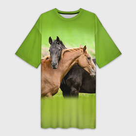 Платье-футболка 3D с принтом Лошади 2 ,  |  | horse | horseshoe | акварель | головалошади | грива | единорог | жеребец | животные | конь | лошадь | лошадьскрыльями | подкова | природа | рисуноккрасками