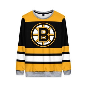 Женский свитшот 3D с принтом Boston Bruins , 100% полиэстер с мягким внутренним слоем | круглый вырез горловины, мягкая резинка на манжетах и поясе, свободная посадка по фигуре | boston bruins | hockey | nhl | нхл | спорт | хоккей