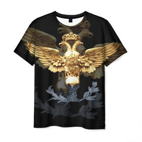 Мужская футболка 3D с принтом Золотой орел , 100% полиэфир | прямой крой, круглый вырез горловины, длина до линии бедер | Тематика изображения на принте: герб | двуглавый | золото | золотой орел | россия