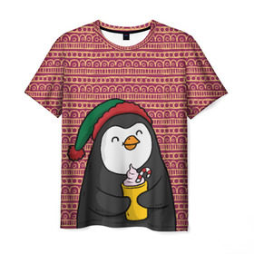 Мужская футболка 3D с принтом Пингвиня , 100% полиэфир | прямой крой, круглый вырез горловины, длина до линии бедер | пингвин
