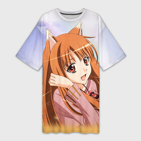 Платье-футболка 3D с принтом Волчица и Пряности 2 ,  |  | anime | okami to koshinryo | оками