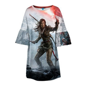 Детское платье 3D с принтом Rise of the Tomb Raider , 100% полиэстер | прямой силуэт, чуть расширенный к низу. Круглая горловина, на рукавах — воланы | rise of the tomb raider | tomb raider | райдер | том райдер