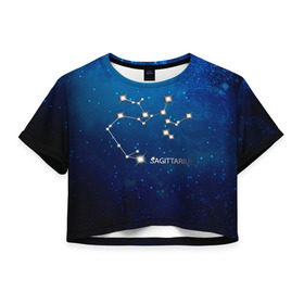 Женская футболка 3D укороченная с принтом Стрелец , 100% полиэстер | круглая горловина, длина футболки до линии талии, рукава с отворотами | звезда | звезды | знак зодиака | космос | созвездие | стрелец