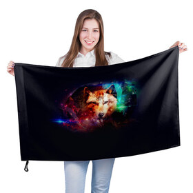 Флаг 3D с принтом Космический волк , 100% полиэстер | плотность ткани — 95 г/м2, размер — 67 х 109 см. Принт наносится с одной стороны | звезды | космический волк | креатив | хищник