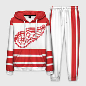 Мужской костюм 3D с принтом Detroit Red Wings , 100% полиэстер | Манжеты и пояс оформлены тканевой резинкой, двухслойный капюшон со шнурком для регулировки, карманы спереди | Тематика изображения на принте: detroit red wings | hockey | nhl | нхл | спорт | хоккей