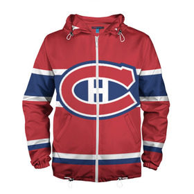 Мужская ветровка 3D с принтом Montreal Canadiens , 100% полиэстер | подол и капюшон оформлены резинкой с фиксаторами, два кармана без застежек по бокам, один потайной карман на груди | Тематика изображения на принте: hockey | montreal canadien | nhl | нхл | спорт | хоккей