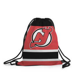 Рюкзак-мешок 3D с принтом New Jersey Devils , 100% полиэстер | плотность ткани — 200 г/м2, размер — 35 х 45 см; лямки — толстые шнурки, застежка на шнуровке, без карманов и подкладки | Тематика изображения на принте: hockey | new jersey devils | nhl | нхл | спорт | хоккей