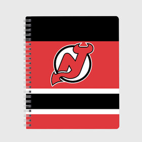Тетрадь с принтом New Jersey Devils , 100% бумага | 48 листов, плотность листов — 60 г/м2, плотность картонной обложки — 250 г/м2. Листы скреплены сбоку удобной пружинной спиралью. Уголки страниц и обложки скругленные. Цвет линий — светло-серый
 | Тематика изображения на принте: hockey | new jersey devils | nhl | нхл | спорт | хоккей