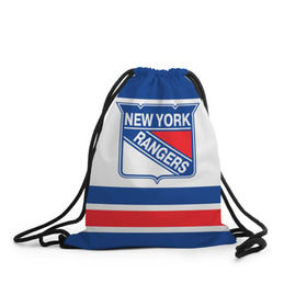 Рюкзак-мешок 3D с принтом New York Rangers , 100% полиэстер | плотность ткани — 200 г/м2, размер — 35 х 45 см; лямки — толстые шнурки, застежка на шнуровке, без карманов и подкладки | Тематика изображения на принте: hockey | new york rangers | nhl | нхл | спорт | хоккей