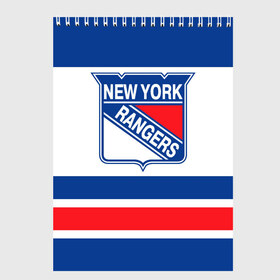 Скетчбук с принтом New York Rangers , 100% бумага
 | 48 листов, плотность листов — 100 г/м2, плотность картонной обложки — 250 г/м2. Листы скреплены сверху удобной пружинной спиралью | Тематика изображения на принте: hockey | new york rangers | nhl | нхл | спорт | хоккей