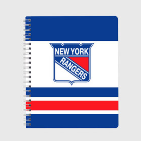 Тетрадь с принтом New York Rangers , 100% бумага | 48 листов, плотность листов — 60 г/м2, плотность картонной обложки — 250 г/м2. Листы скреплены сбоку удобной пружинной спиралью. Уголки страниц и обложки скругленные. Цвет линий — светло-серый
 | Тематика изображения на принте: hockey | new york rangers | nhl | нхл | спорт | хоккей