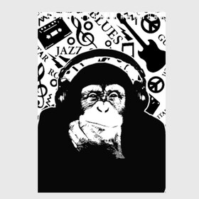 Скетчбук с принтом Шимпанзе в наушниках , 100% бумага
 | 48 листов, плотность листов — 100 г/м2, плотность картонной обложки — 250 г/м2. Листы скреплены сверху удобной пружинной спиралью | джаз | музыка | обезьяна | рок | шимпанзе в наущниках